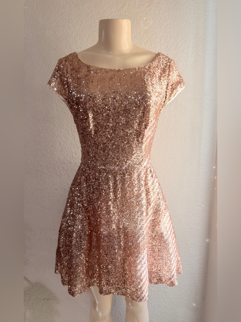 Windsor Sequin Fit & Flare Cocktail Dress in Rose Gold - Picture 2 of 14
